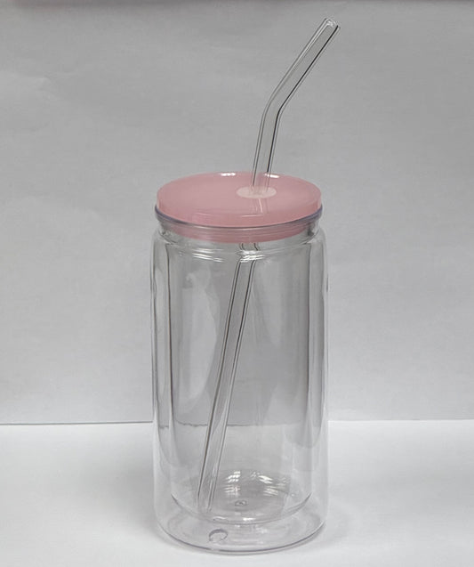 16oz Light Pink Straw and Lid